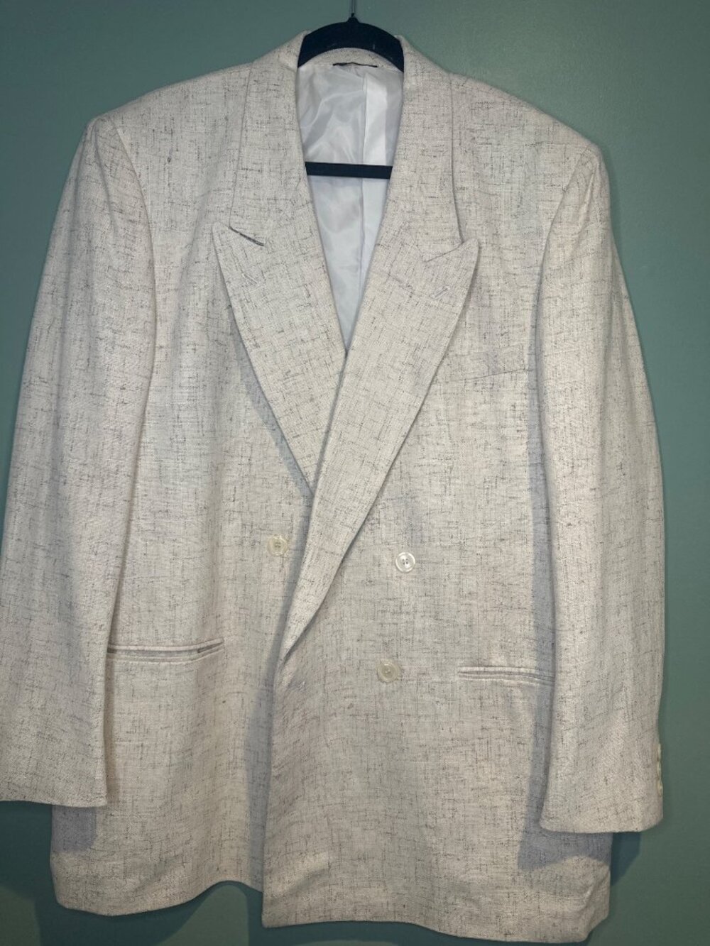 Vintage Jordache Mens 48L Double Breasted Sport Coat Blazer Linen Blend Cream